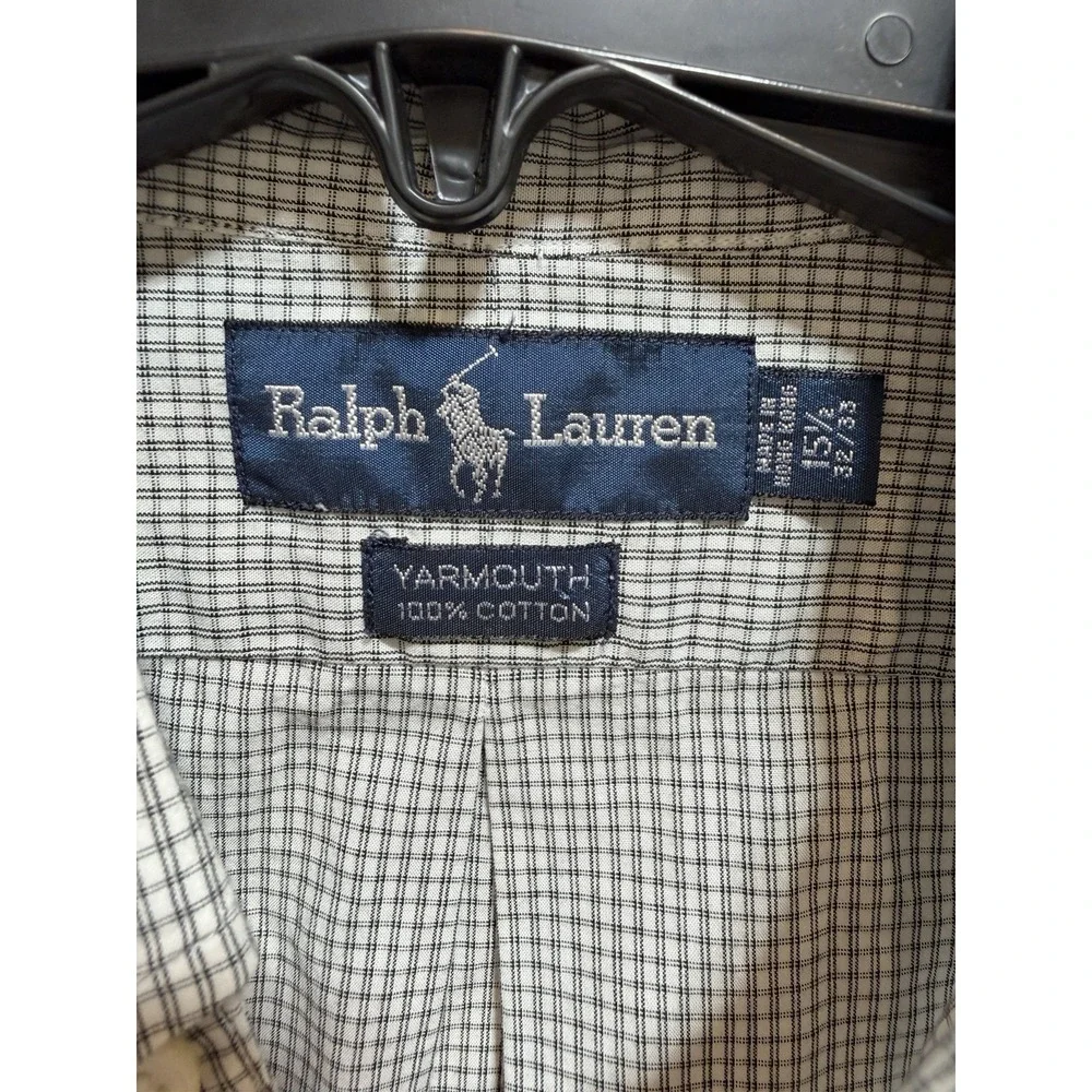 Men's Ralph Lauren Polo  Button Up Long Sleeve Preppy White Black Checked 15 1/2 - Picture 3 of 8